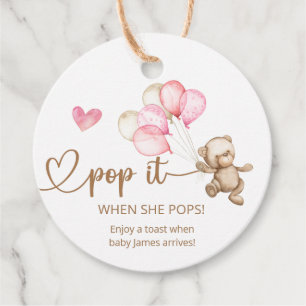 Pop It When She Pops Teddy Bear Baby Shower  Favour Tags
