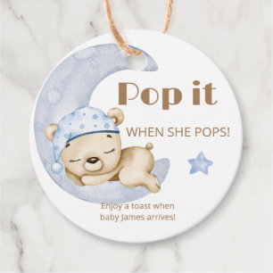 Pop It When She Pops Teddy Bear Baby Shower Favour Tags
