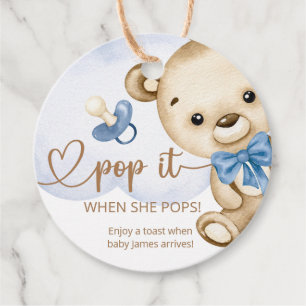 Pop It When She Pops Teddy Bear Baby Shower Favour Tags