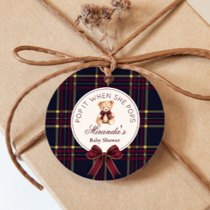 Pop it when she pops Teddy Bear Red Bow Favour Tags
