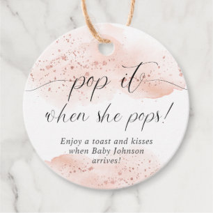 Pop it when she pops watercolor rose gold pink favour tags