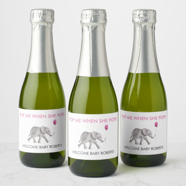Pop Me When She Pops Baby Elephant Sparkling Wine  Sparkling Wine Label (Bottles)