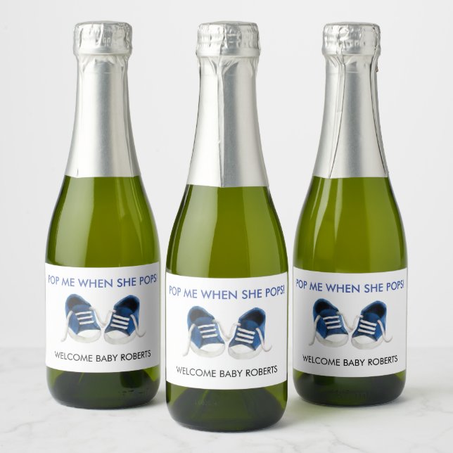 Pop Me When She Pops, Blue Baby Sneakers Sparkling Wine Label (Bottles)