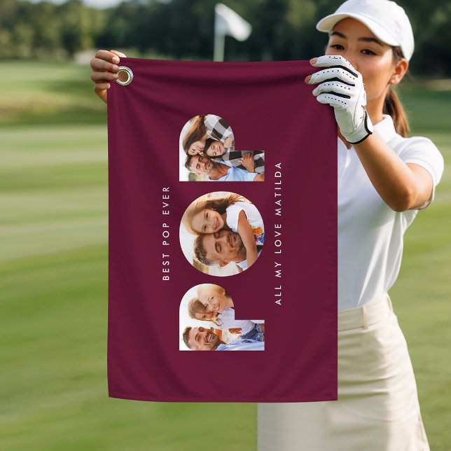 Pop multi photo modern burgundy elegant gift golf towel (Creator Uploaded)