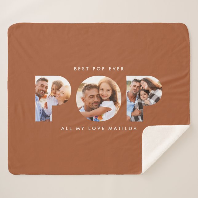 Pop multi photo modern elegant terracotta gift fle sherpa blanket (Front (Horizontal))