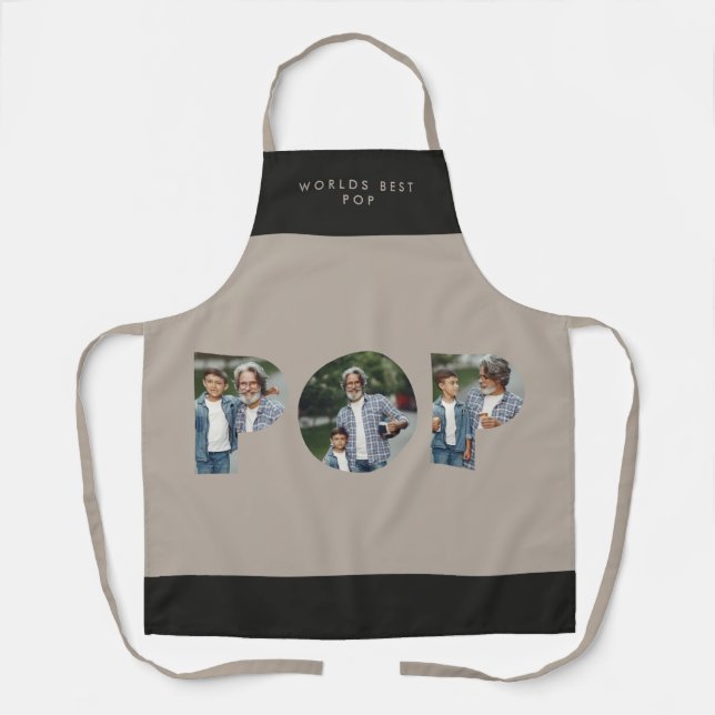 Pop multi photo modern typography elegant black apron (Front)