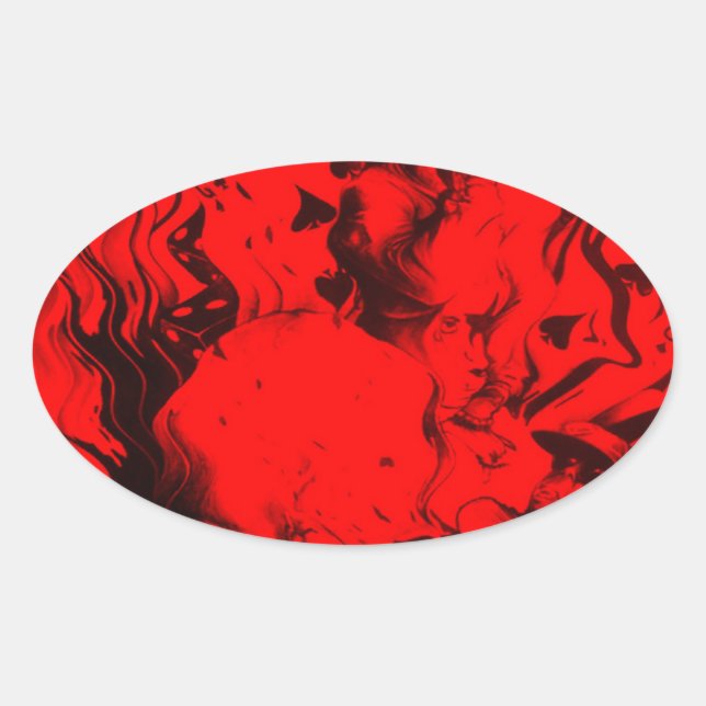 Pop Musician Portraits in Vibrant Red Colours Art  Oval Sticker (Front)