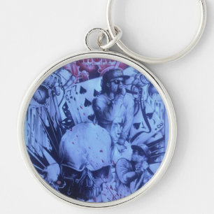 Pop Musicians Blue Purple Art Print Keychain