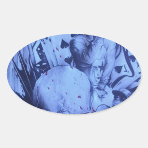 Pop Musicians Blue Purple Art Print Oval Sticker