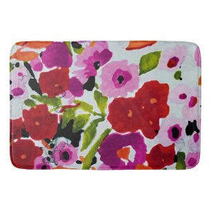 Pop of Bold Colour Inky Watercolor Flowers Bath Mat