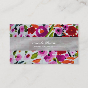 Pop of Bold Colour Inky Watercolor Flowers Business Card