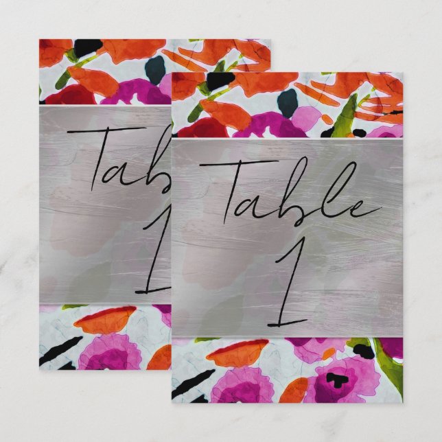 Pop of Bold Colour Inky Watercolor Flowers Invitation (Front/Back)