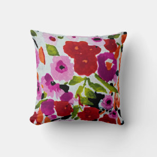 Pop of Bold Colour Inky Watercolor Flowers  Throw Pillow