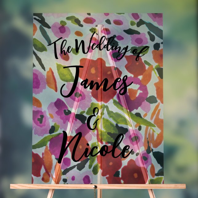 Pop of Bold Colour Inky Watercolor Wedding Sign (Neutral)