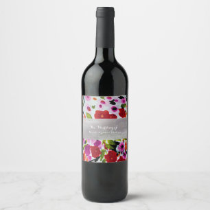 Pop of Bold Colour Watercolor Flowers Wine Label