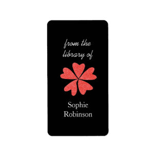Pop of red floral personalized bookplates label