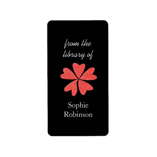 Pop of red floral personalized bookplates label (Front)