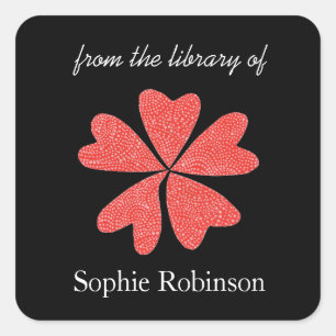 Pop of red floral personalized bookplates square sticker