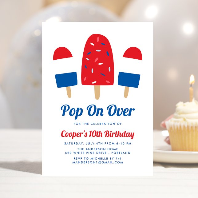 Pop On Over 4th of July Popsicle Birthday Invitation (Creator Uploaded)