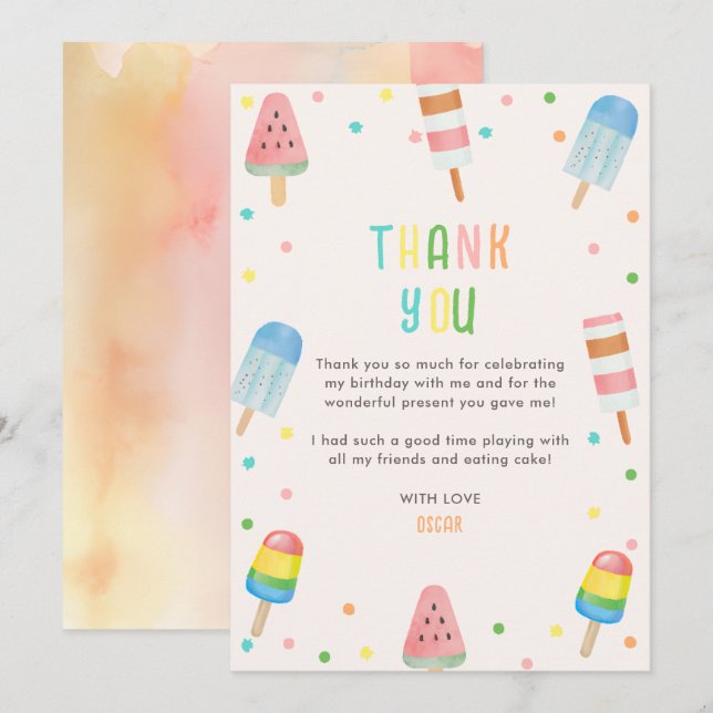 Pop on Over and Chill Ice-cream Kids Birthday Thank You Card (Front/Back)