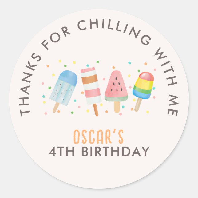 Pop on Over and Chill Icecream / Popsicle Birthday Classic Round Sticker (Front)