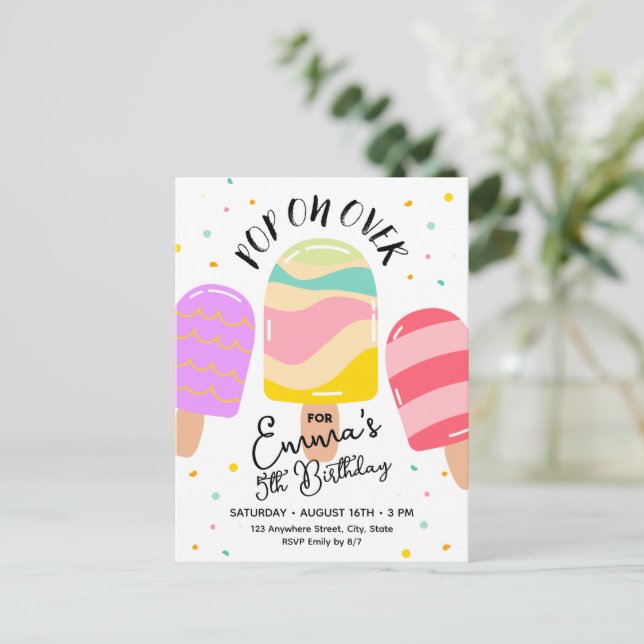 Pop On Over Birthday Party Invitation Postcard (Standing Front)