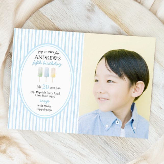 Pop on Over Blue Popsicle Birthday Invitation (Creator Uploaded)