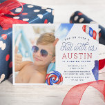 Pop On Over & Chill | Popsicle Kids Birthday Photo Invitation<br><div class="desc">Adorable party invitations for your little one's summer birthday party feature four watercolor popsicle illustrations in classic shades of red, white, and blue, with "pop on over and chill with us" in whimsical script lettering. Personalize with your birthday party details beneath, and add a photo of the birthday child. A...</div>