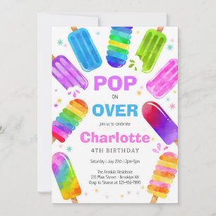 Pop On Over Ice Cream Pop Kids Birthday Invitation