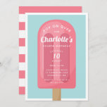 Pop On Over | Popsicle Summer Kids Birthday Party Invitation<br><div class="desc">Chill out with these cute popsicle themed party invitations for your little one's summer birthday party. Fun summer design features a bright pink popsicle illustration on a turquoise blue background. Personalize with your party details in white retro style lettering.</div>