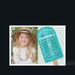Pop On Over | Popsicle Summer Kids Birthday Party Invitation<br><div class="desc">Chill out with these cute popsicle themed party invitations for your little one's summer birthday party. Fun summer design features a bright teal popsicle illustration on a light aqua background. Personalize with your party details in white retro style lettering, and add a photo of the birthday child for an extra...</div>