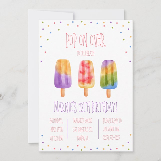 Pop on Over! Popsicle Themed Birthday Party Invitation (Front)