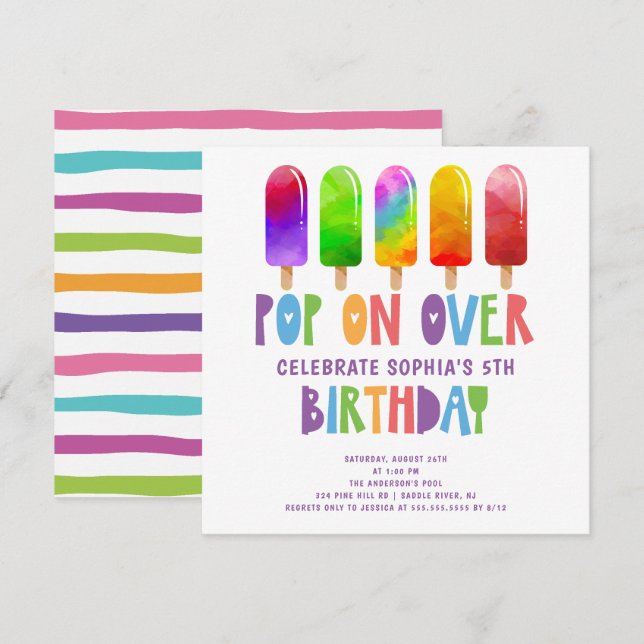 Pop On Over Popsicles Anniversaire Fête Invitation (Devant / Derrière)