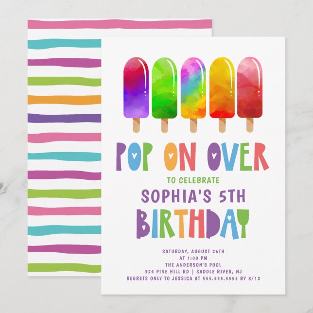Pop On Over Popsicles Birthday Party Invitation (Front/Back)