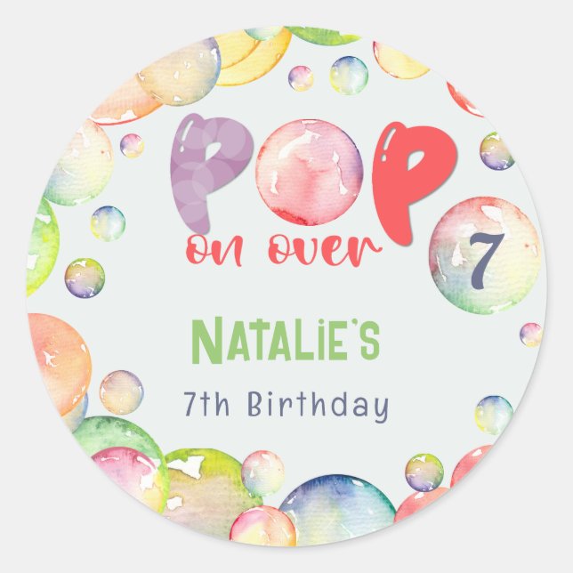 Pop on over! Soap bubbles birthday kid Classic Round Sticker (Front)