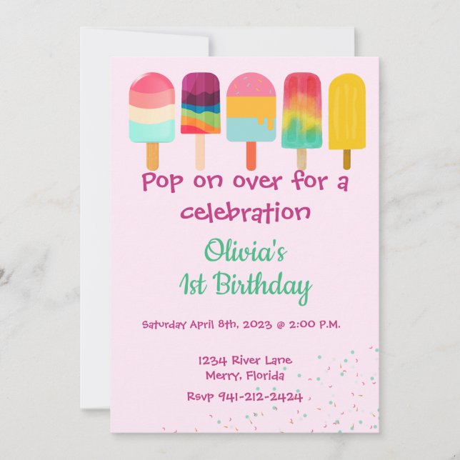 Pop on Over Summer Theme Birthday Invitation (Front)