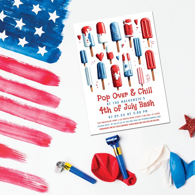 Pop Over and Chill Popsicle 4th of July Party Invitation (Creator Uploaded)