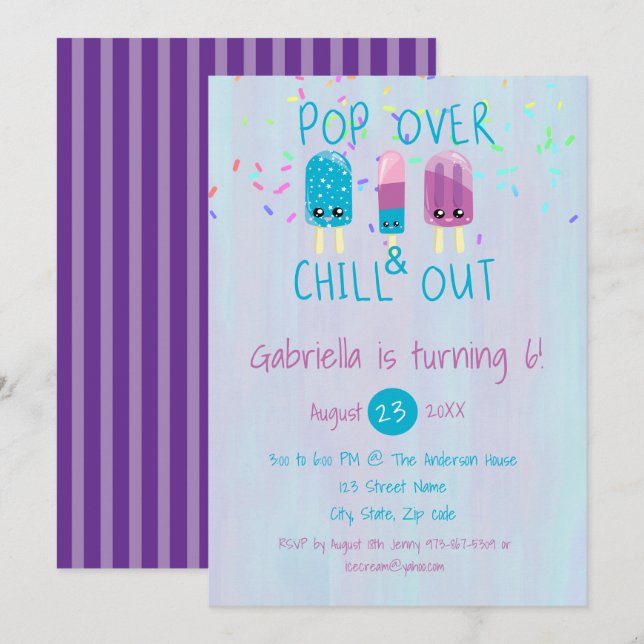Pop Over & Chill Out Ice Pop Birthday Invitation (Front/Back)