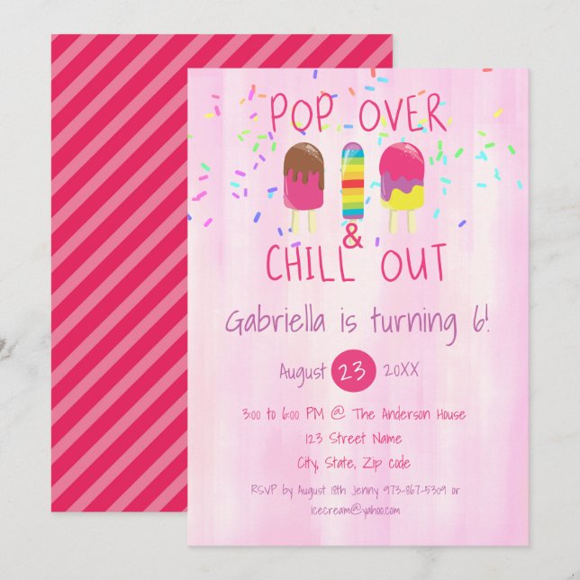 Pop Over & Chill Out Ice Pop Birthday Invitation (Front/Back)