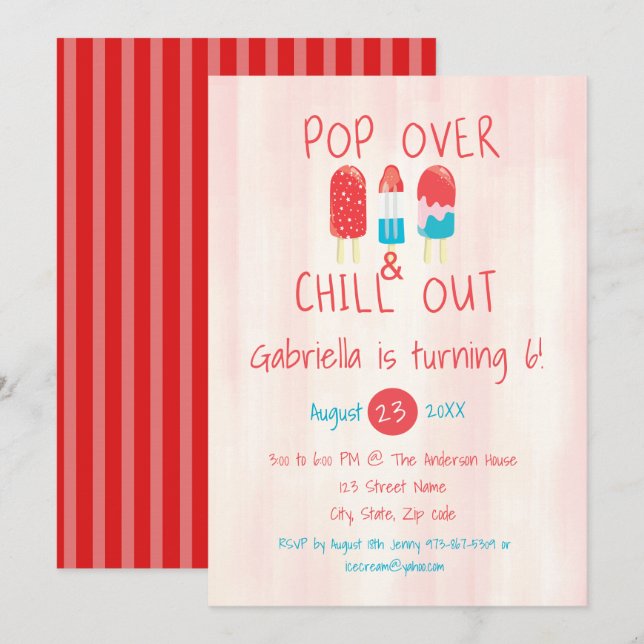 Pop Over & Chill Out Ice Pop Birthday Invitation (Front/Back)