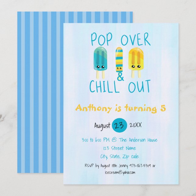 Pop Over & Chill Out Ice Pop Birthday Invitation (Front/Back)
