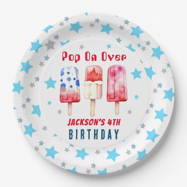 Pop Over Kids Summer Popsicle Birthday Paper Plate (Front)