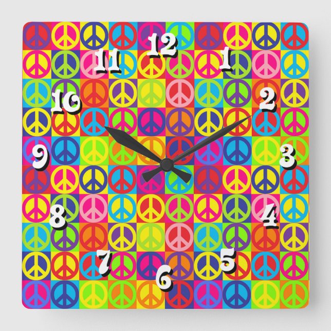Pop Peace Square Wall Clock (Front)