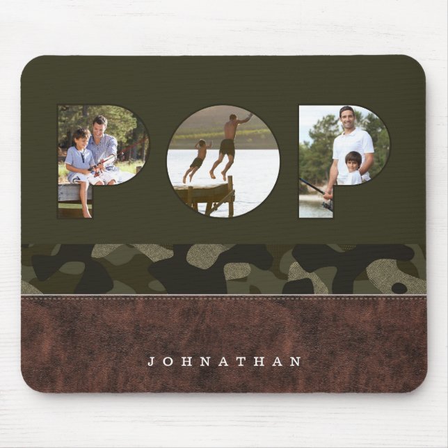  POP Photo Frame Green Camouflage Pattern Leather Mouse Pad (Front)