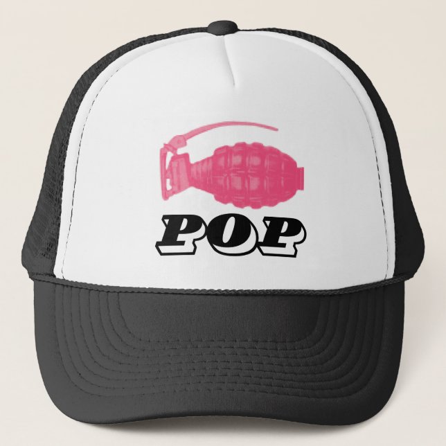 Pop Pink Grenade Trucker Hat (Front)