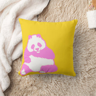 Pop Pink Panda Jaune Jaune Oreiller