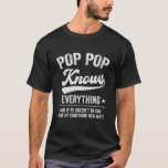 Pop Pop Knows Everything Fathers Day Birthday Chri T-Shirt<br><div class="desc">Funny Saying Pop Pop Grandpa Gifts For Pop Pop Proud Pop Pop Father's Day Birthday Christmas From Granddaughters Grandsons For Grandfather Grandkids Family Grandparent Tee T-Shirts Clothes Outfits Apparel Costume Great Saying For Men Women Girls Guy</div>