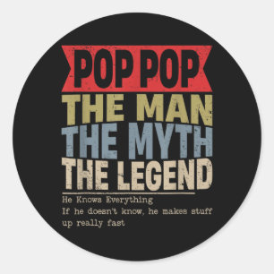 Pop Pop Retro Fathers Day Classic Round Sticker