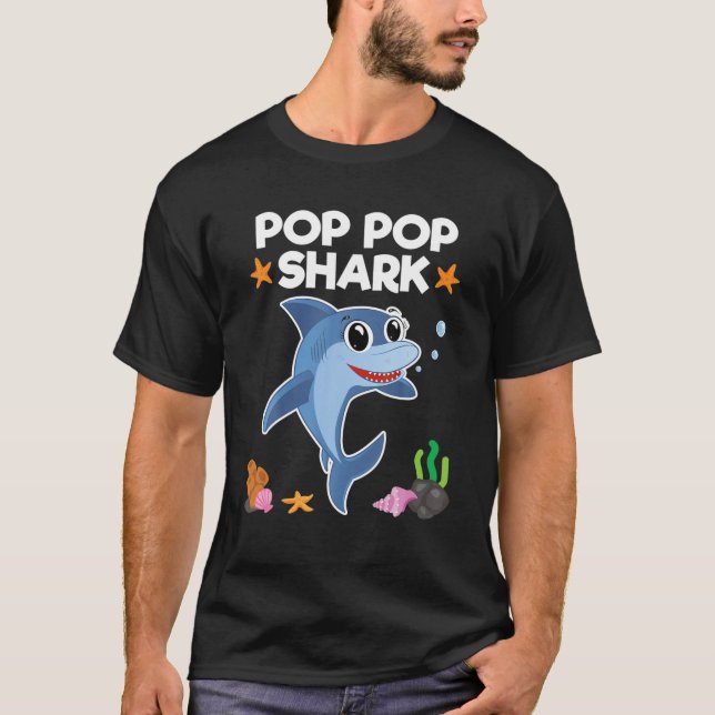 Pop Pop Shark Grandma Grandpa Birthday Gift T-Shirt (Front)