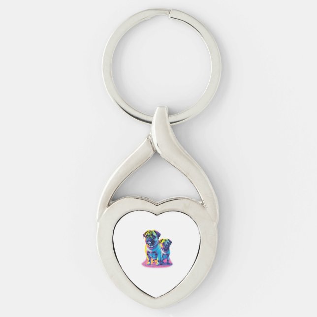Pop Pugs in Pink  Keychain (Front)